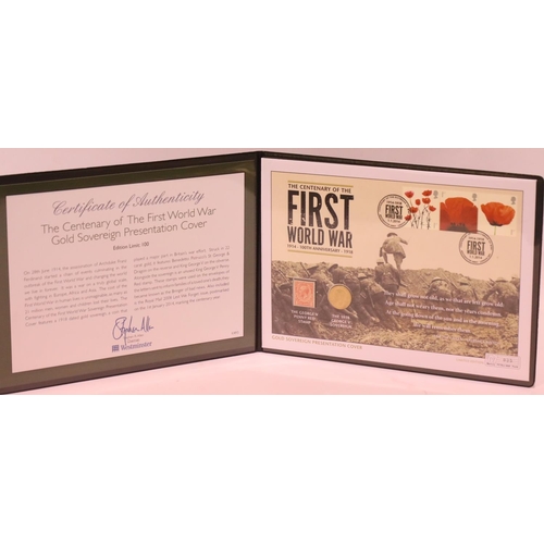 1214 - Limited edition Centenary of the First World War gold sovereign presentation stamp cover. P&P Group ... 