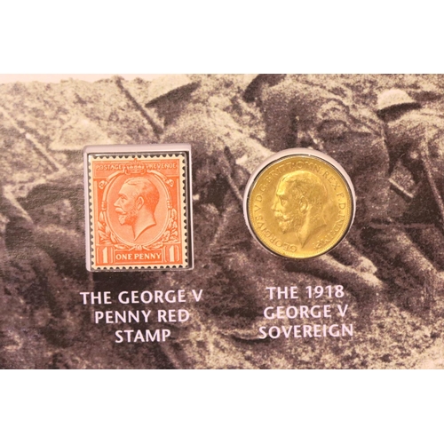 1214 - Limited edition Centenary of the First World War gold sovereign presentation stamp cover. P&P Group ... 