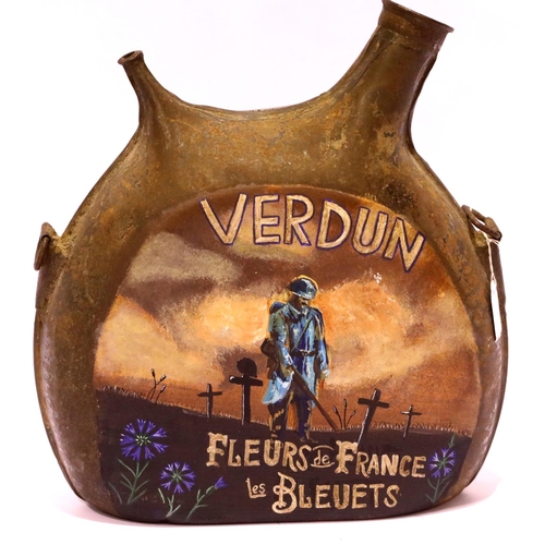 1236 - WWI French water bottle with post war painted memorial. P&P Group 2 (£18+VAT for the first lot and £... 