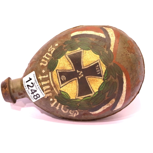 1248 - WWI Trench Art painted Imperial German water bottle. PP&P Group 2 (£18+VAT for the first lot and £3+... 