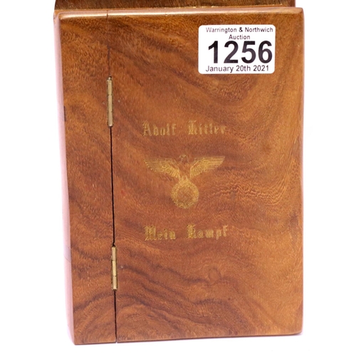 1256 - WWII German engraved wooden box in the shape of Mein Kampf. P&P Group 2 (£18+VAT for the first lot a... 