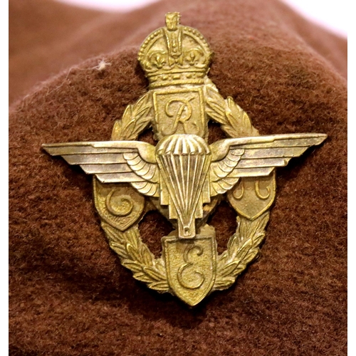 1261 - WWII Parachute Beret with unofficial R.E.M.E cap badge worn on D-Day. P&P Group 1 (£14+VAT for the f... 