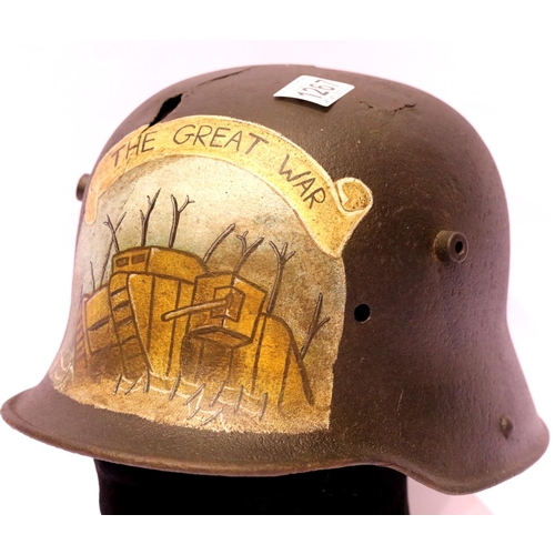 1267 - WWI German M16 Stahlhelm with post war memorial painting. P&P group 2 (£18+ VAT for the first lot an... 