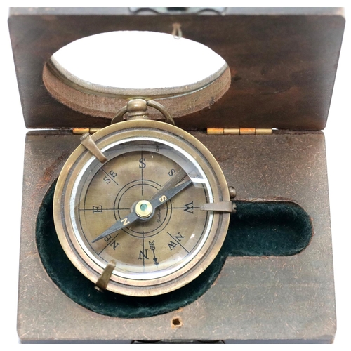 1313 - Hardwood cased antiqued brass compass bearing NSDAP engraving verso. P&P Group 1 (£14+VAT for the fi... 