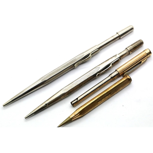 1315 - Sterling silver Life Long propelling pencil, a further chromed example and an Eversharp gold plated ... 