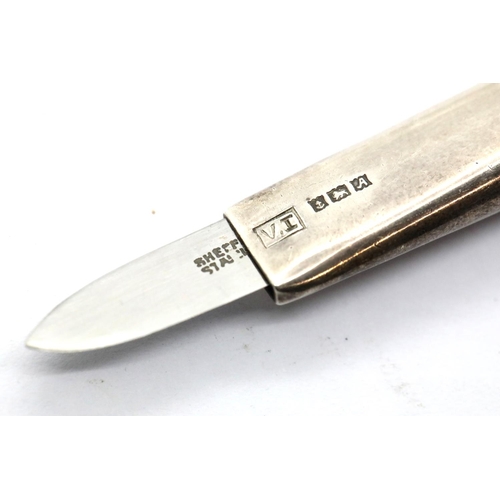 1317 - Hallmarked silver propelling penknife by Vernons, L: 11 cm. P&P Group 1 (£14+VAT for the first lot a... 