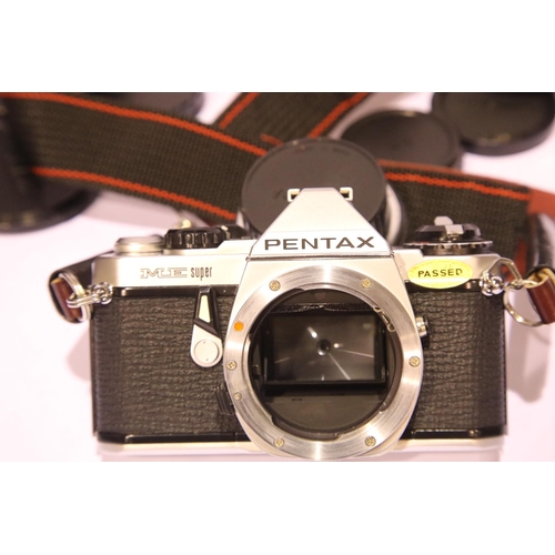 1326 - Pentax ME Super film camera with 1:1.7 50mm lens, Komura Telemore95 lens, Cosinon-W 28mm 1.2 lens, C... 