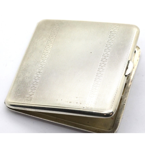 1342 - George V hallmarked silver cigarette case, engraved W.E.C to interior, 8 x 8 cm, 116g. P&P Group 1 (... 