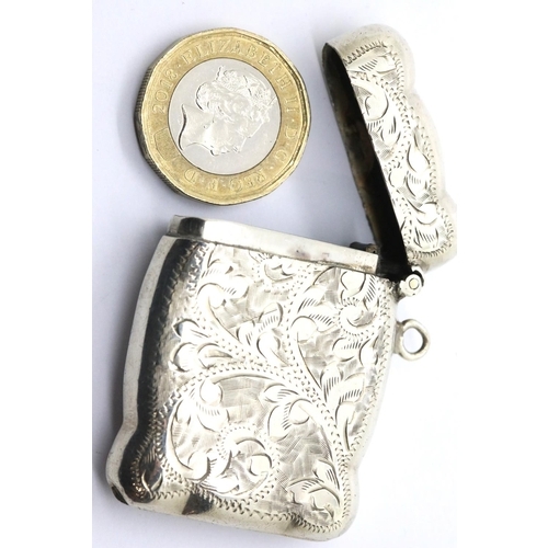 1347 - Victorian hallmarked silver vesta case, Birmingham assay 1869, L: 4.5 cm, 21g. P&P Group 1 (£14+VAT ... 