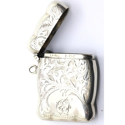 1347 - Victorian hallmarked silver vesta case, Birmingham assay 1869, L: 4.5 cm, 21g. P&P Group 1 (£14+VAT ... 