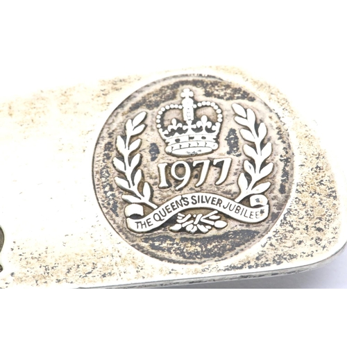 1354 - Elizabeth II hallmarked silver letter opener made for the Queen's Silver Jubilee with stitched black... 