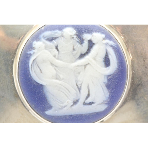 1356 - Edward VII hallmarked silver pill box, the hinged cover set with a circular Wedgwood type panel, Che... 