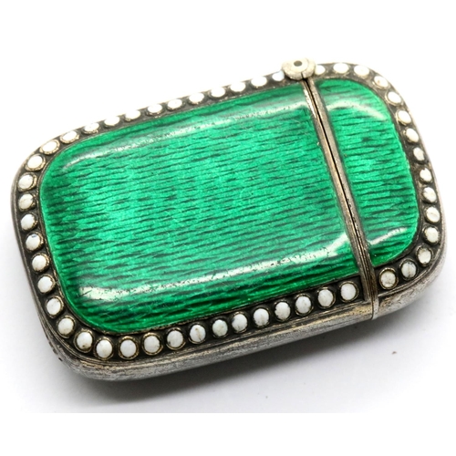 1359 - Norwegian enamelled sterling silver vesta case, 4.5 x 3 cm, 30g. P&P Group 1 (£14+VAT for the first ... 