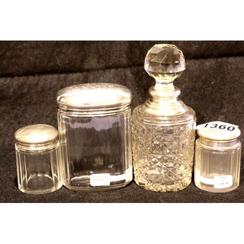 1360 - George V pair of silver top glass dressing table jars, Chester assay 1921, a further Walker & Hall s... 