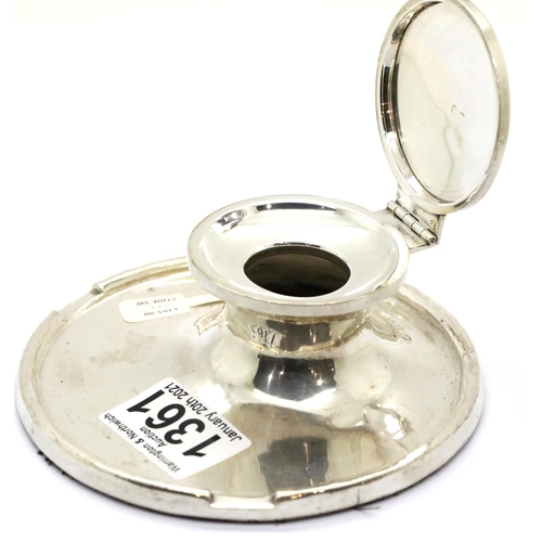 1361 - George VI (weighted) hallmarked silver Capstan inkwell, D: 13 cm. P&P Group 1 (£14+VAT for the first... 