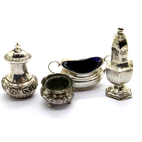 1365 - Collection of seven hallmarked silver and silver plated condiment pots including open salts and shak... 