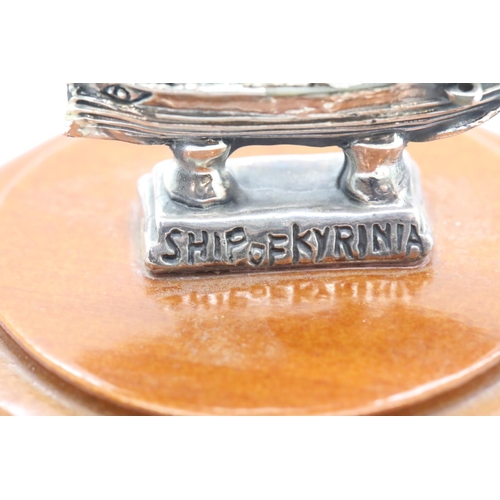 1379 - Sterling silver ship of Kyrenia, mounted on a turned plinth, H: 10 cm. P&P Group 1 (£14+VAT for the ... 