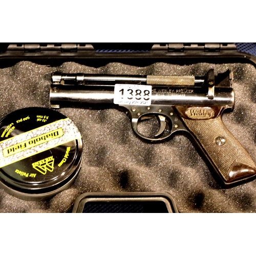 1388 - Webley Premier .22 Air pistol in good condition with plastic case and pellets. P&P Group 2 (£18+VAT ... 