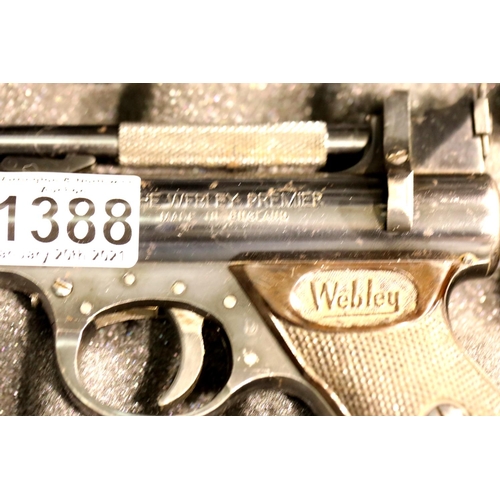 1388 - Webley Premier .22 Air pistol in good condition with plastic case and pellets. P&P Group 2 (£18+VAT ... 