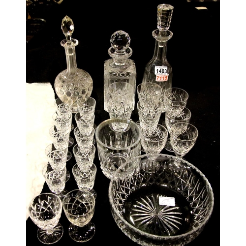 1403 - Quantity of mixed crystal including decanters. Not available for in-house P&P, contact Paul O'Hea at... 