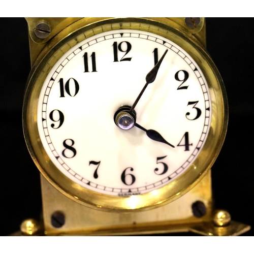 1436 - Glass domed mechanical brass anniversary clock, H: 31 cm. P&P Group 3 (£25+VAT for the first lot and... 