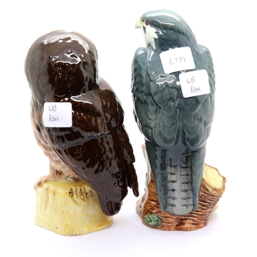 1455 - Royal Doulton Tawny Owl and Peregrine Falcon. Owl H: 18 cm, Falcon H: 19 cm. P&P Group 2 (£18+VAT fo... 