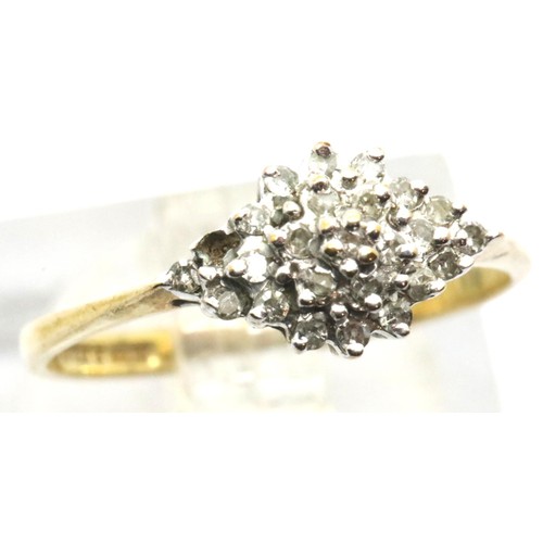 1086 - 9ct gold diamond cluster ring with one stone missing, 1.4g. P&P group 1 (£14 for the first lot and £... 