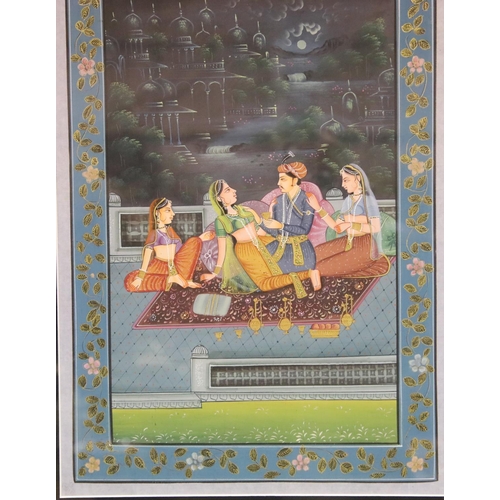 1581 - Contemporary Middle Eastern gouache in the style of a Persian Mughal scene, figures in a garden, 50 ... 