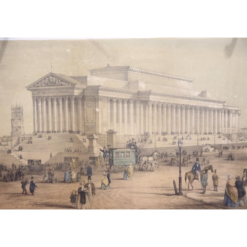 1582 - Antique hand tinted lithograph of St George's Hall Liverpool, 30 x 40 cm. P&P Group 3 (£25+VAT for t... 