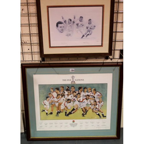 1585 - Michael Grimsdale limited edition print of the England Rugby Grandslam Champions 1995, overall 85 x ... 