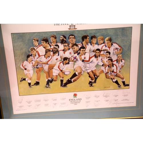 1585 - Michael Grimsdale limited edition print of the England Rugby Grandslam Champions 1995, overall 85 x ... 