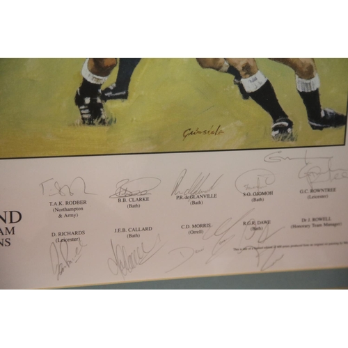 1585 - Michael Grimsdale limited edition print of the England Rugby Grandslam Champions 1995, overall 85 x ... 