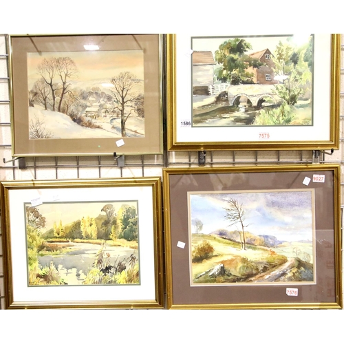 1586 - Four framed and glazed watercolours by W Knowles. Not available for in-house P&P, contact Paul O'Hea... 