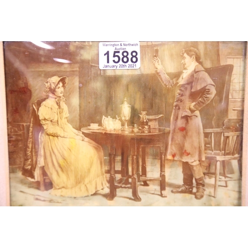 1588 - An Edwardian crystoleum depicting a lady and gentleman at tea, gilt framed, 23 x 17 cm. P&P Group 3 ... 