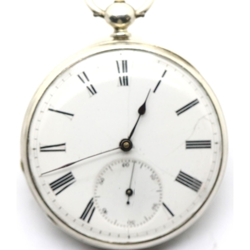 1095A - White metal cased open faced pocket watch with key wind bar movement. P&P Group 1 (£14+VAT for the f... 