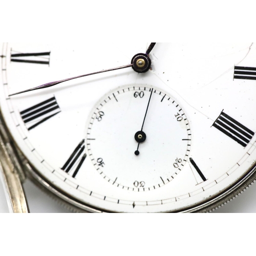 1095A - White metal cased open faced pocket watch with key wind bar movement. P&P Group 1 (£14+VAT for the f... 