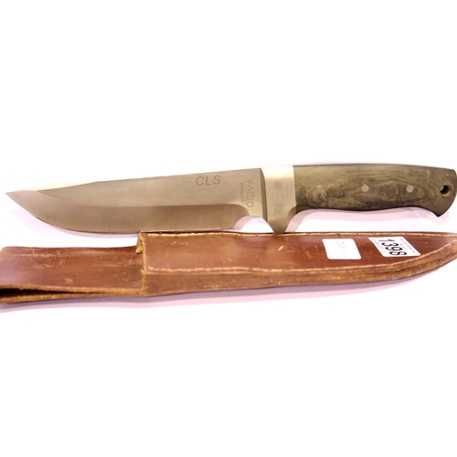 1398 - Large Bowie type knife made by Farid England, marked CLS to blade, in sheath. P&P Group 1 (£14+VAT f... 