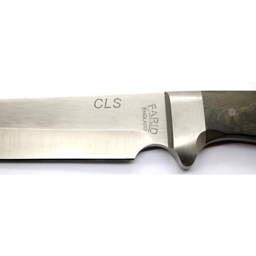 1398 - Large Bowie type knife made by Farid England, marked CLS to blade, in sheath. P&P Group 1 (£14+VAT f... 