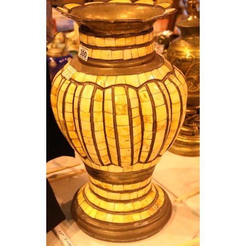 300 - Large Indian brass vase with polished bone decoration, H: 70 cm. Not available for in-house P&P, con... 