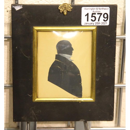 1579 - 19th century framed painted silhouette by Mr White of Blackpool, overall 25 x 15 cm. P&P Group 2 (£1... 