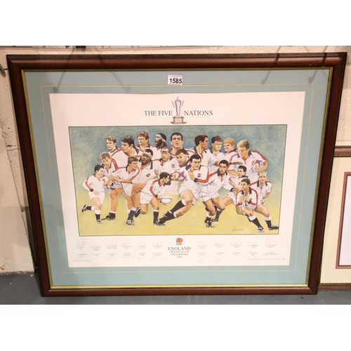 1585 - Michael Grimsdale limited edition print of the England Rugby Grandslam Champions 1995, overall 85 x ... 