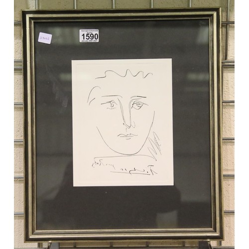 1590 - After Pablo Picasso, a 1950s plate engraving L'Age de Soliel, 20 x 25 cm. P&P Group 3 (£25+VAT for t... 