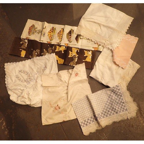 185 - Quantity of mixed linens, some with embroidery. P&P Group 3 (£25+VAT for the first lot and £5+VAT fo... 