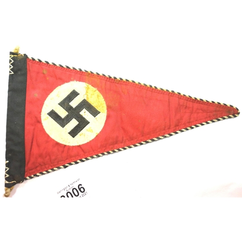 3006 - German Third reich type NSDAP party pennant with braided edge, L: 31 cm. P&P Group 1 (£14+VAT for th... 