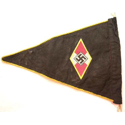 3008 - German Third reich type Hitler Youth member's embroidered pennant with braided edge, L: 30 cm. P&P G... 