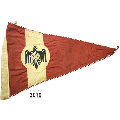 3010 - German Third Reich type NRSL German Sports Association pennant with braided edge, L: 36 cm. P&P Grou... 