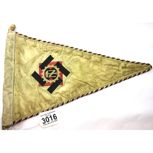 3016 - German Third Reich type labour TENO braided and embroidered pennant, L: 34 cm. P&P Group 1 (£14+VAT ... 