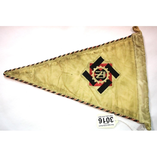 3016 - German Third Reich type labour TENO braided and embroidered pennant, L: 34 cm. P&P Group 1 (£14+VAT ... 