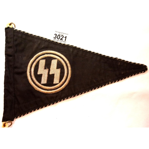 3021 - German WWII type embroidered SS pennant with braided edge, L: 33 cm. P&P Group 1 (£14+VAT for the fi... 