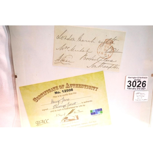 3026 - Henry Fane (19th century), an officer who served with Wellington, signed and inscribed envelope fron... 